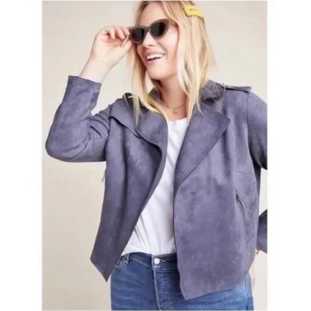 Nwt Anthropologie Expressway Moto Jacket Dark Grey  Faux Suede Size Small